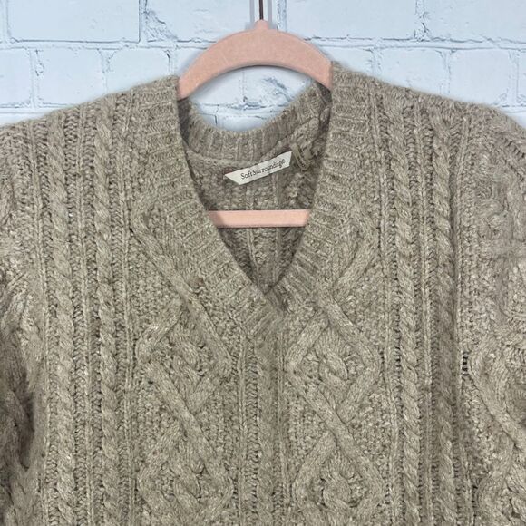 Soft Surroundings Sweater Womens Medium Cable Knit Wool Alpaca Cashmere Tan - Picture 3 of 10